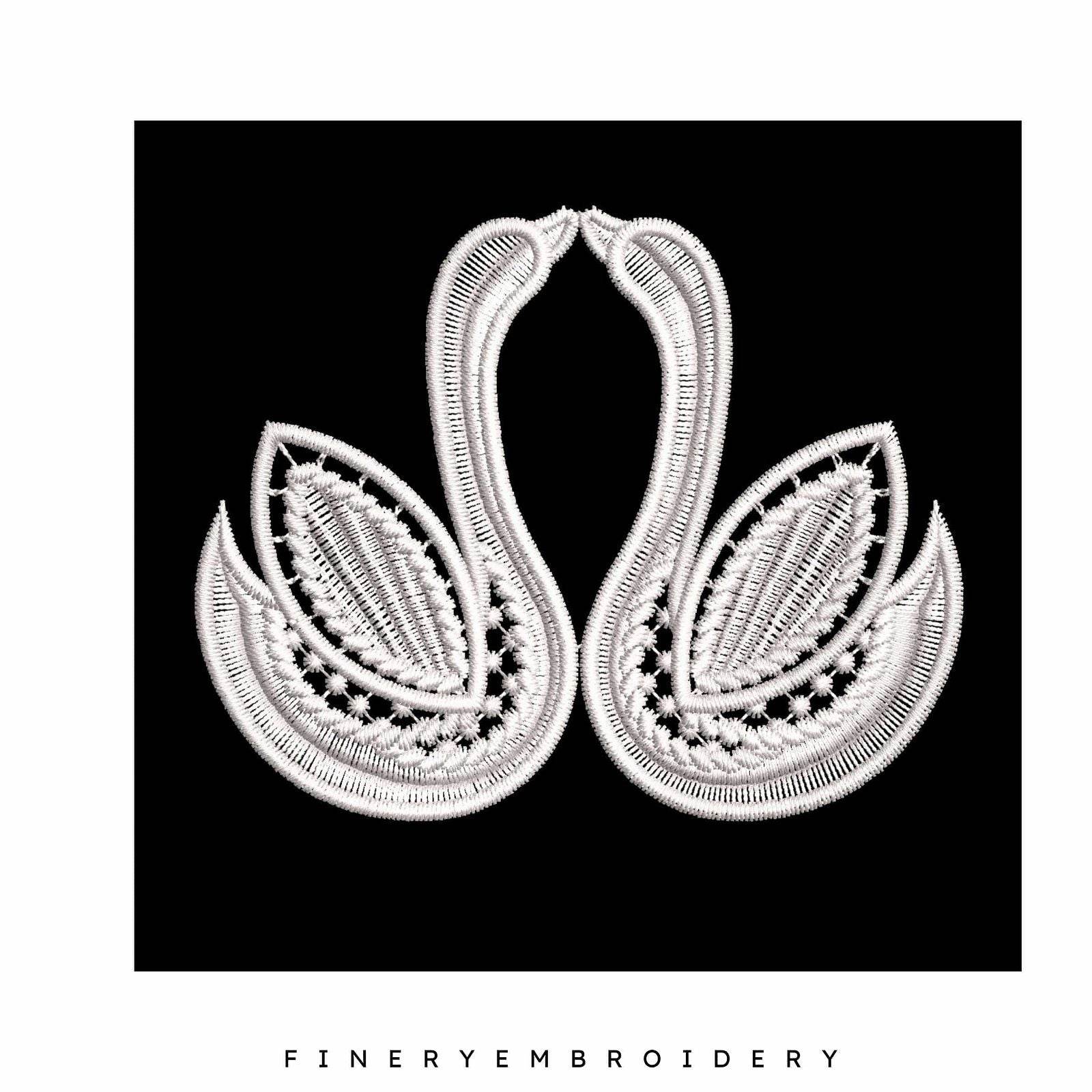 Swan Serenity 13: Exquisite White Embroidery Design - Image 3