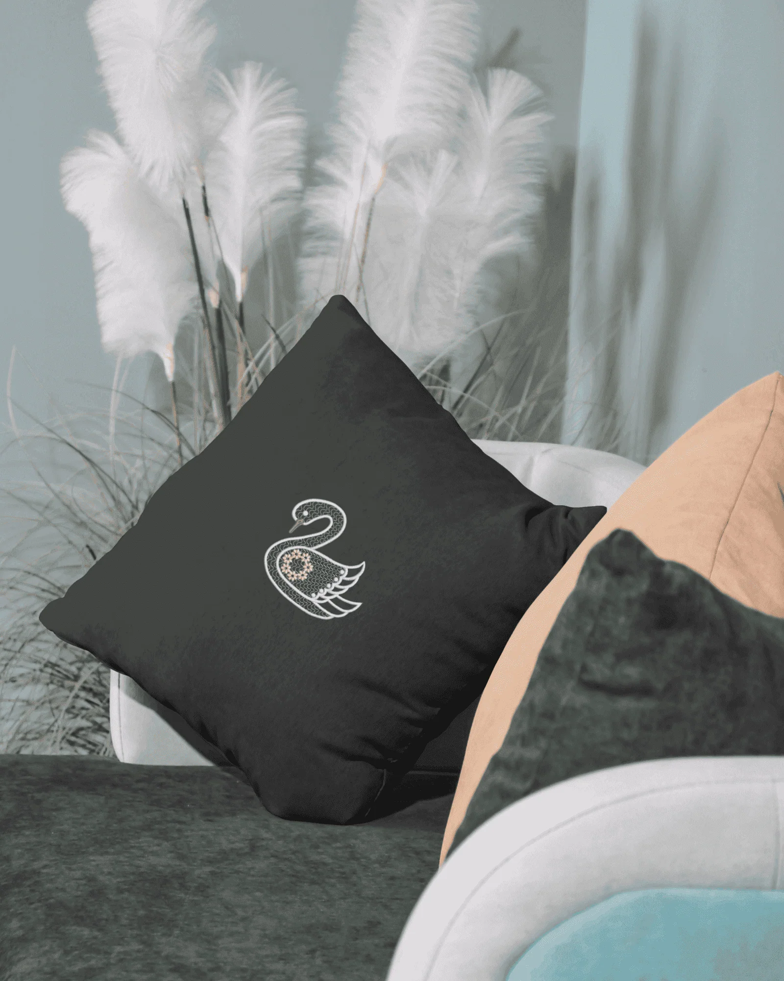 Swan Serenity 2: Exquisite White Embroidery Design - Image 2
