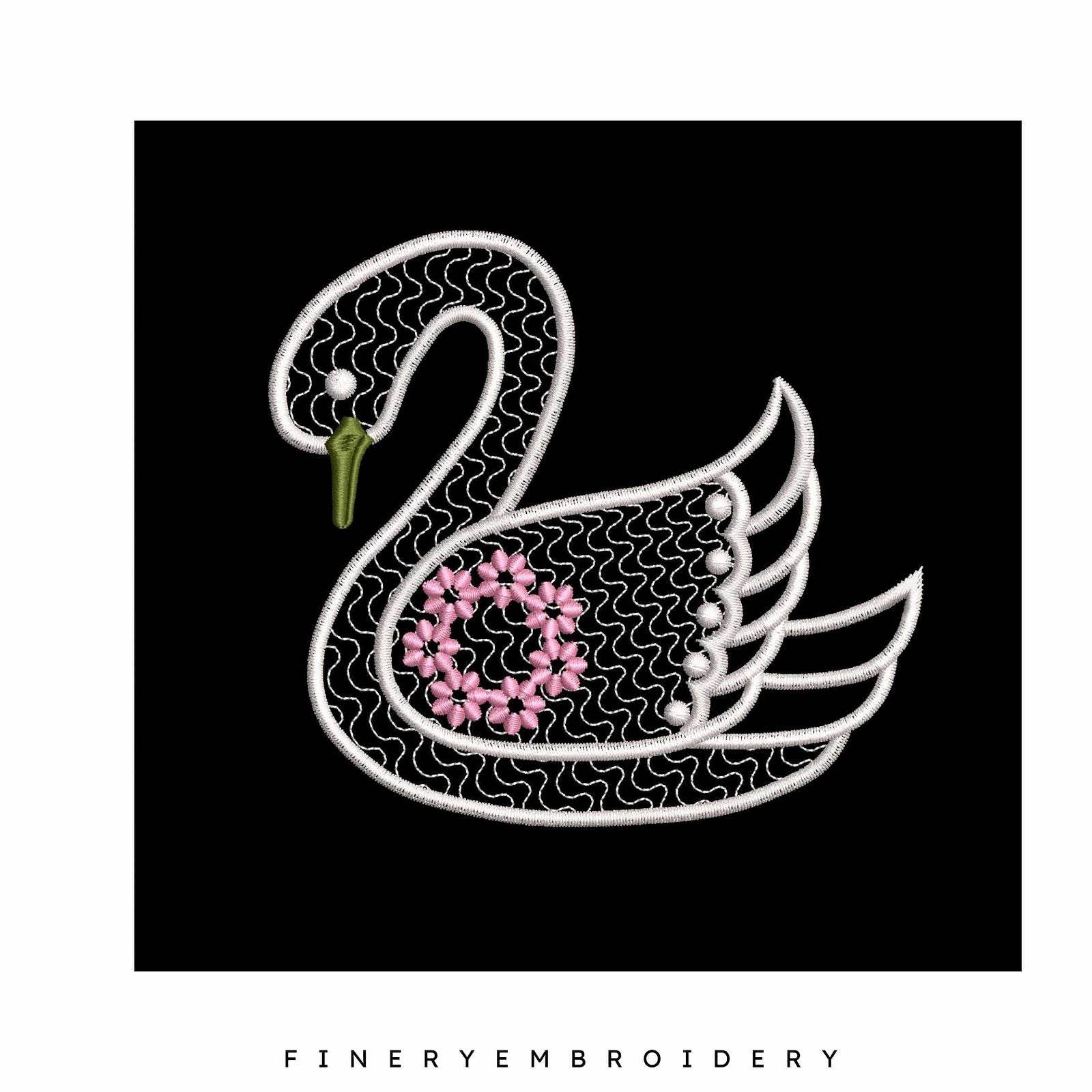 Swan Serenity 2: Exquisite White Embroidery Design - Image 3