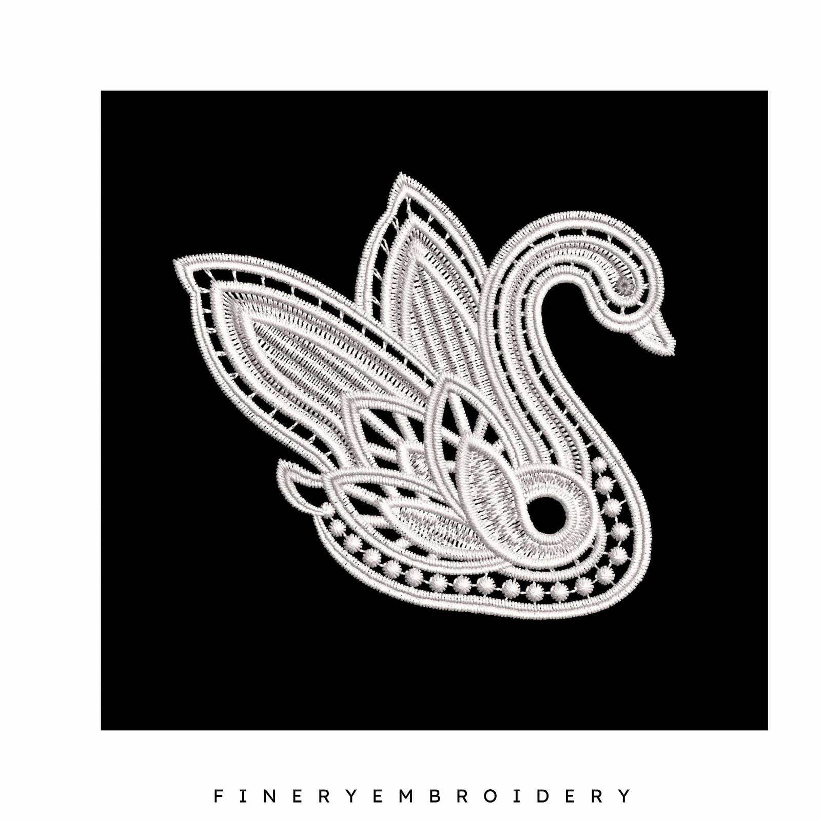 Swan Serenity 20: Exquisite White Embroidery Design - Image 3