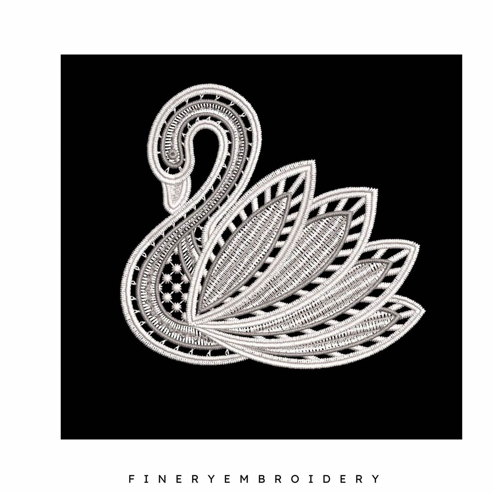 Swan Serenity 22: Exquisite White Embroidery Design - Image 3
