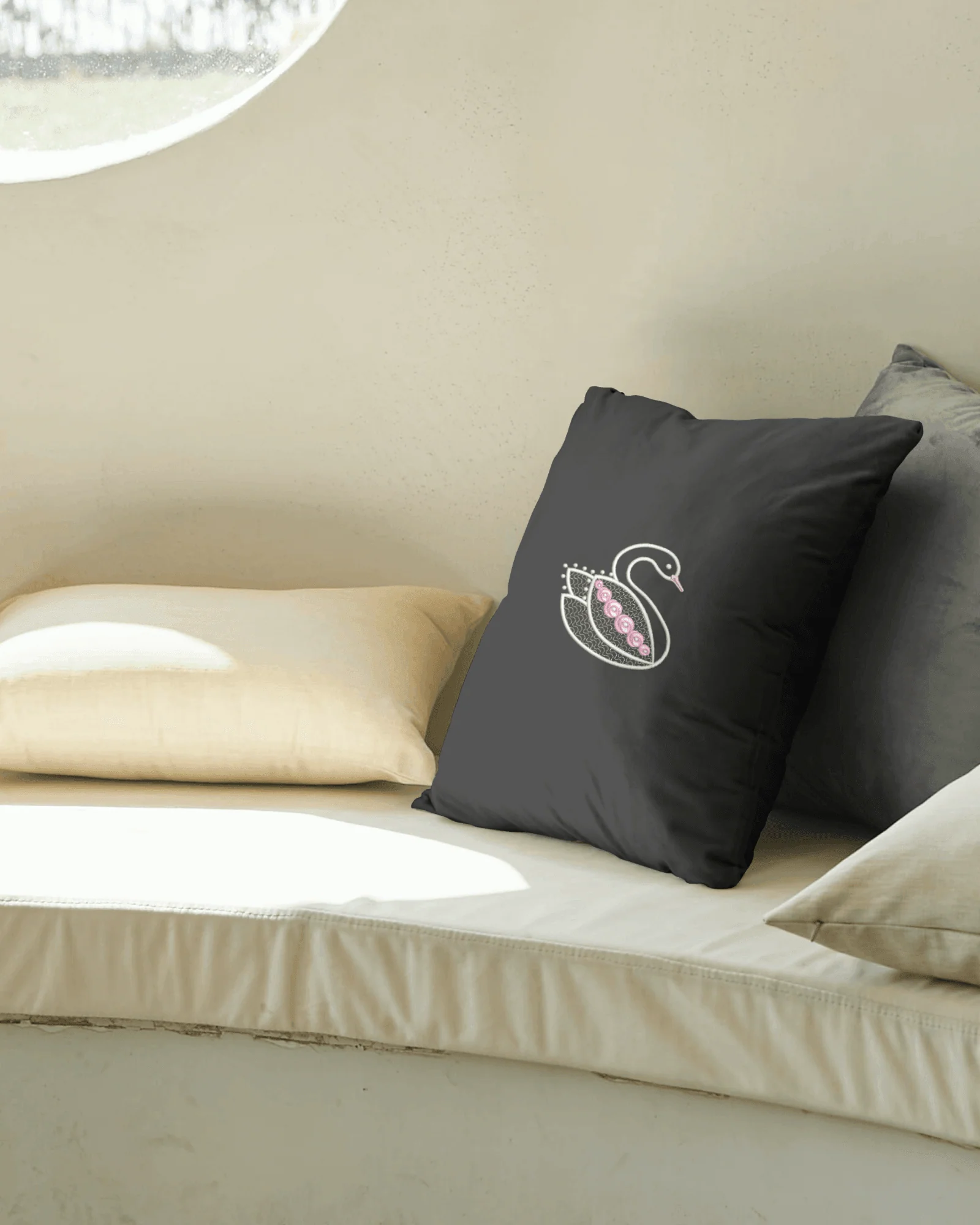 Swan Serenity 4: Exquisite White Embroidery Design - Image 2