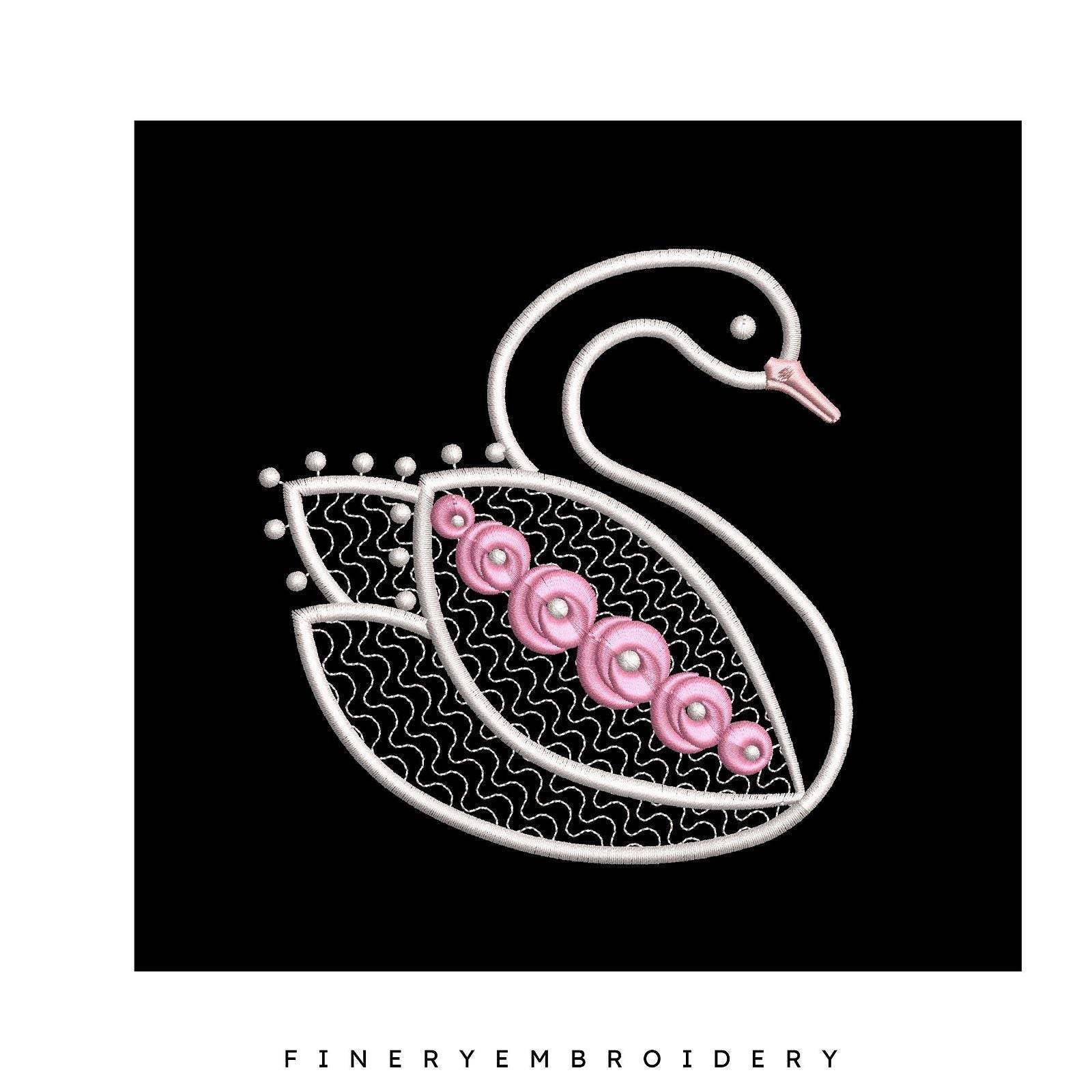 Swan Serenity 4: Exquisite White Embroidery Design - Image 3