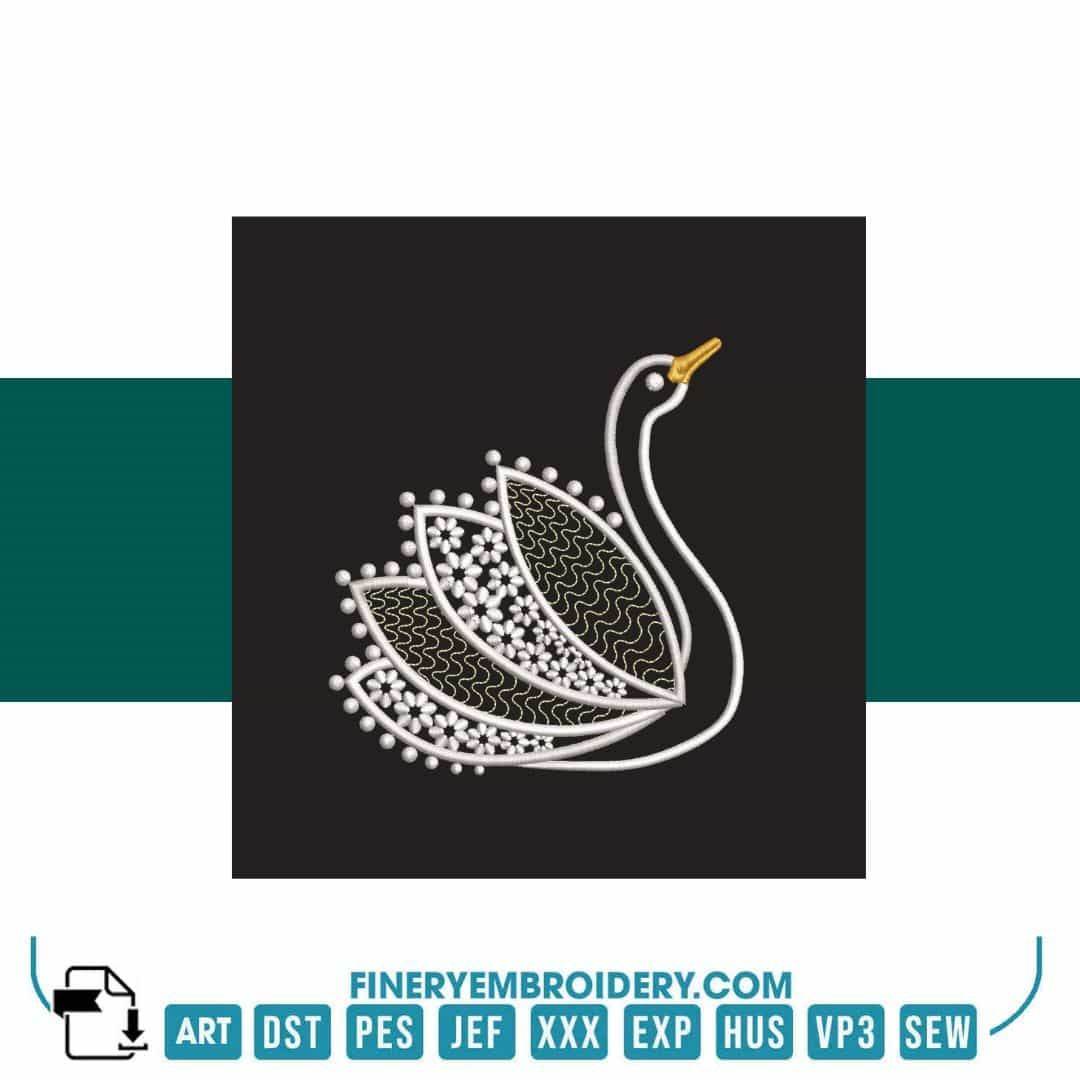Swan Serenity 5: Exquisite White Embroidery Design