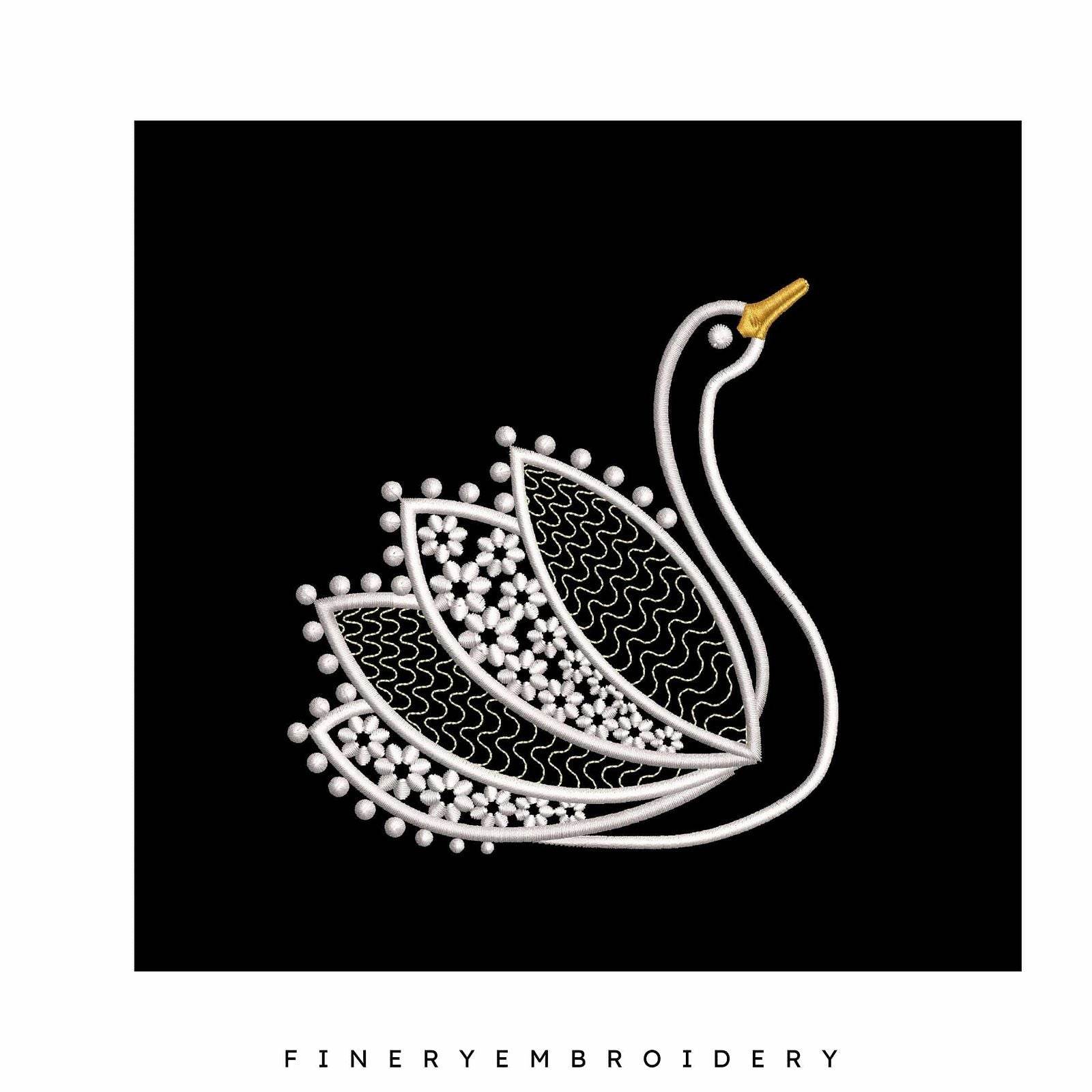 Swan Serenity 5: Exquisite White Embroidery Design - Image 3