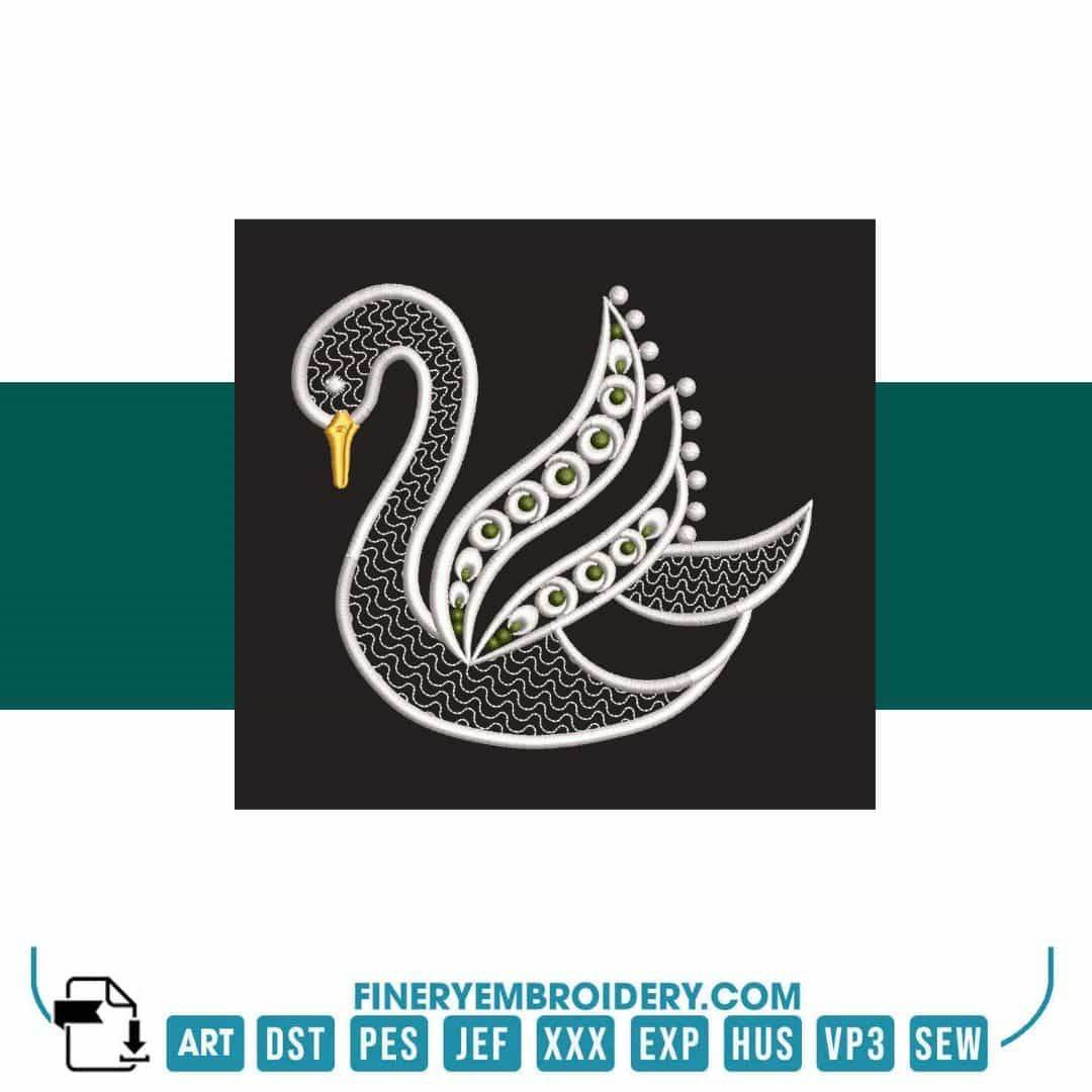 Swan Serenity 6: Exquisite White Embroidery Design