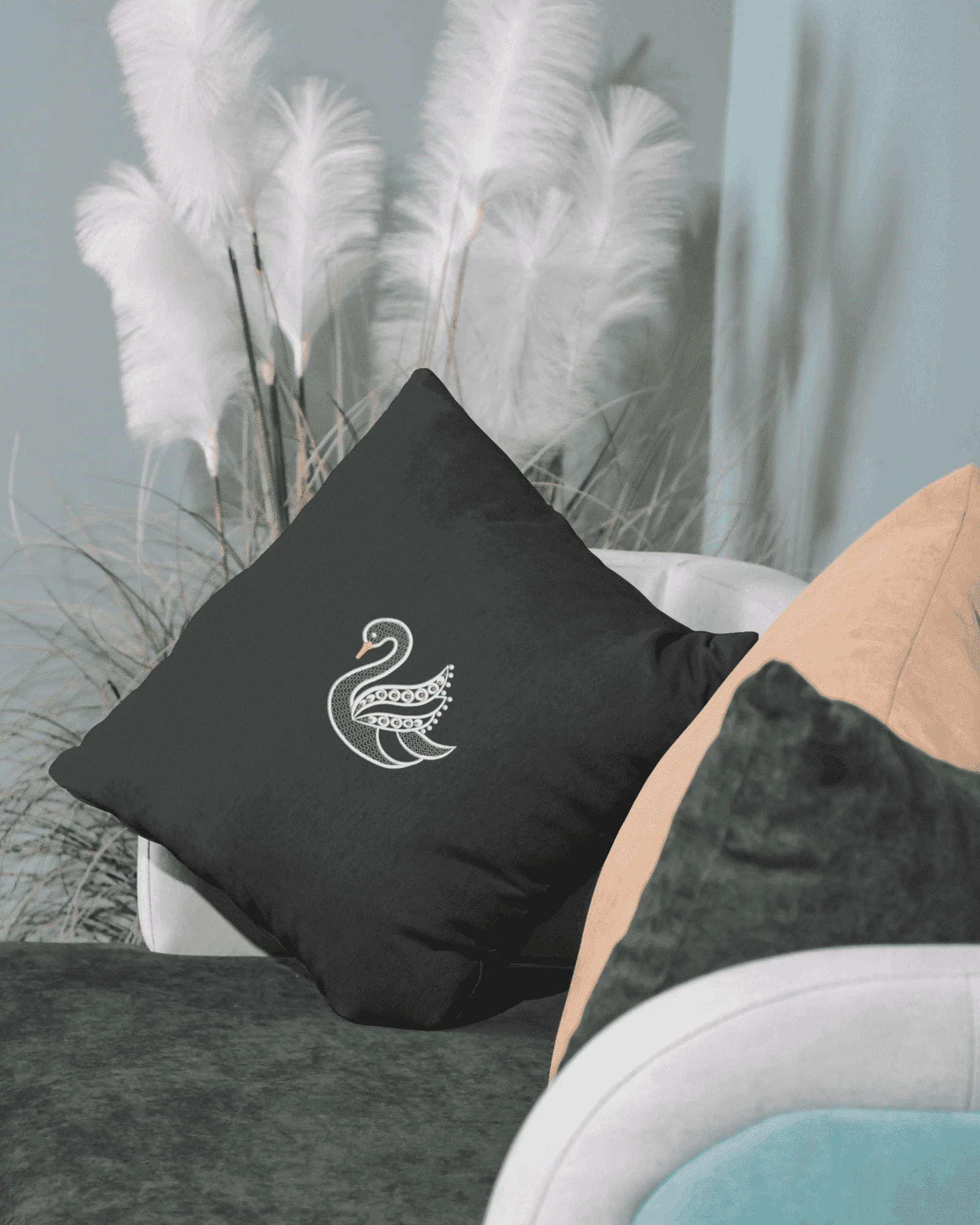 Swan Serenity 6: Exquisite White Embroidery Design - Image 2