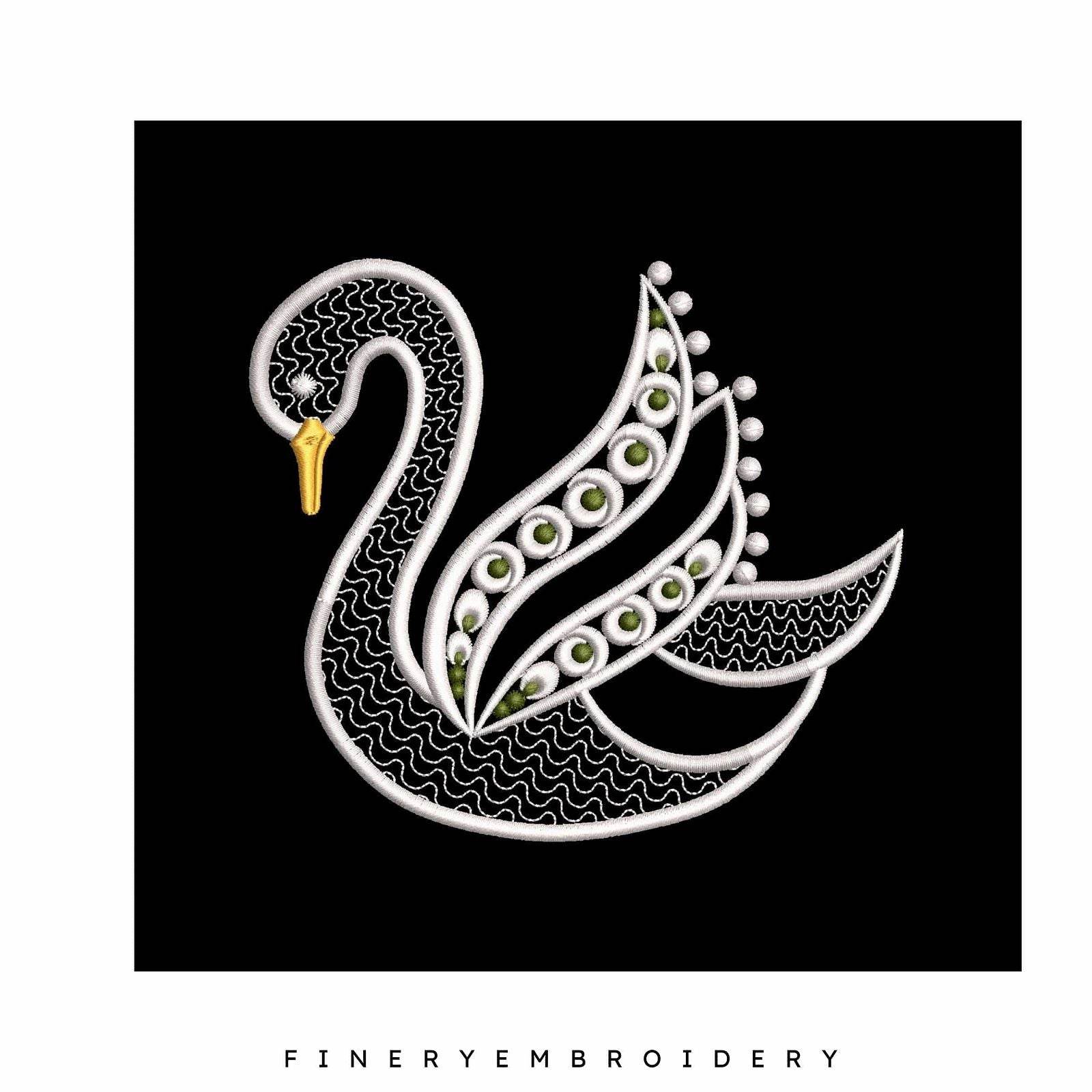 Swan Serenity 6: Exquisite White Embroidery Design - Image 3