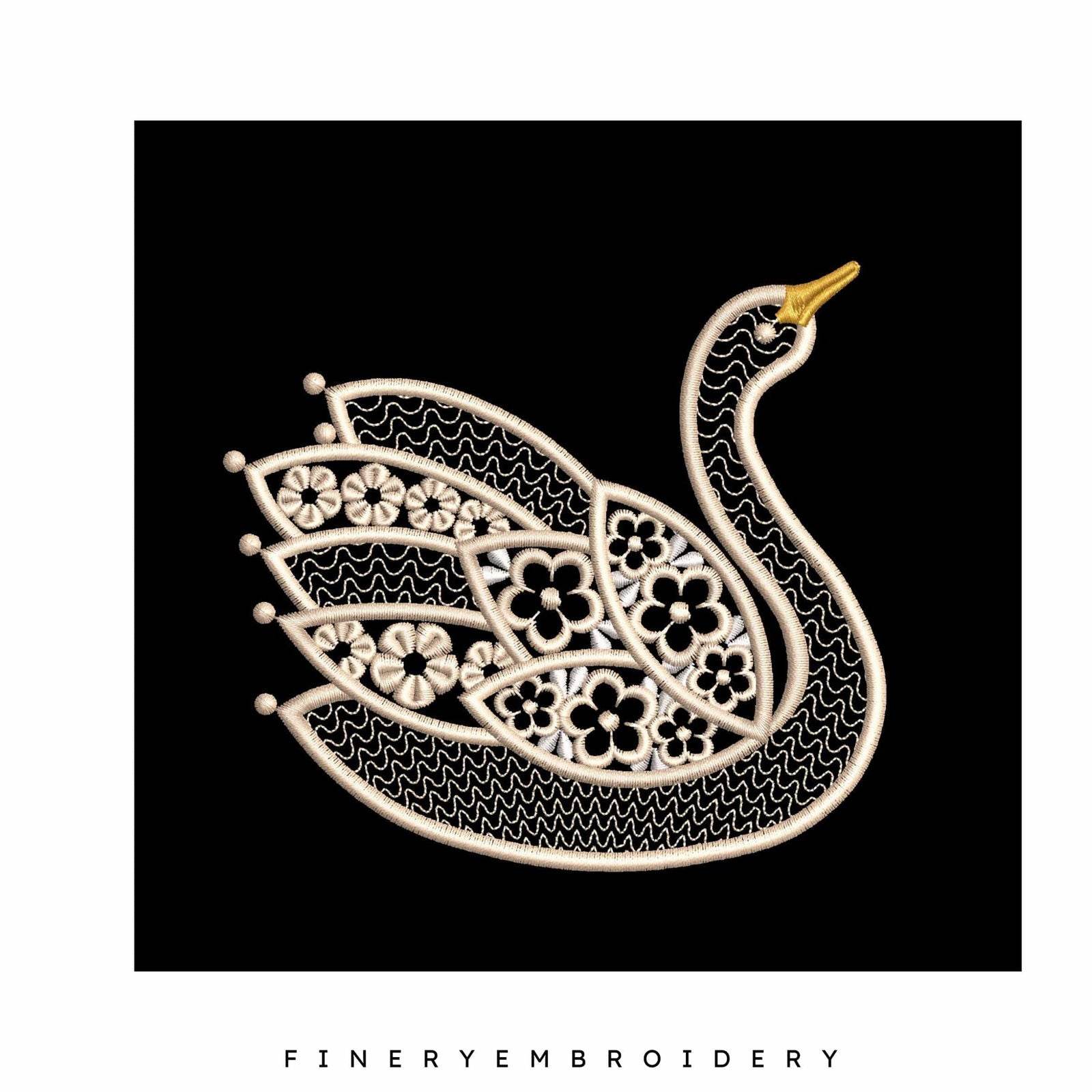 Swan Serenity 8: Exquisite White Embroidery Design - Image 3