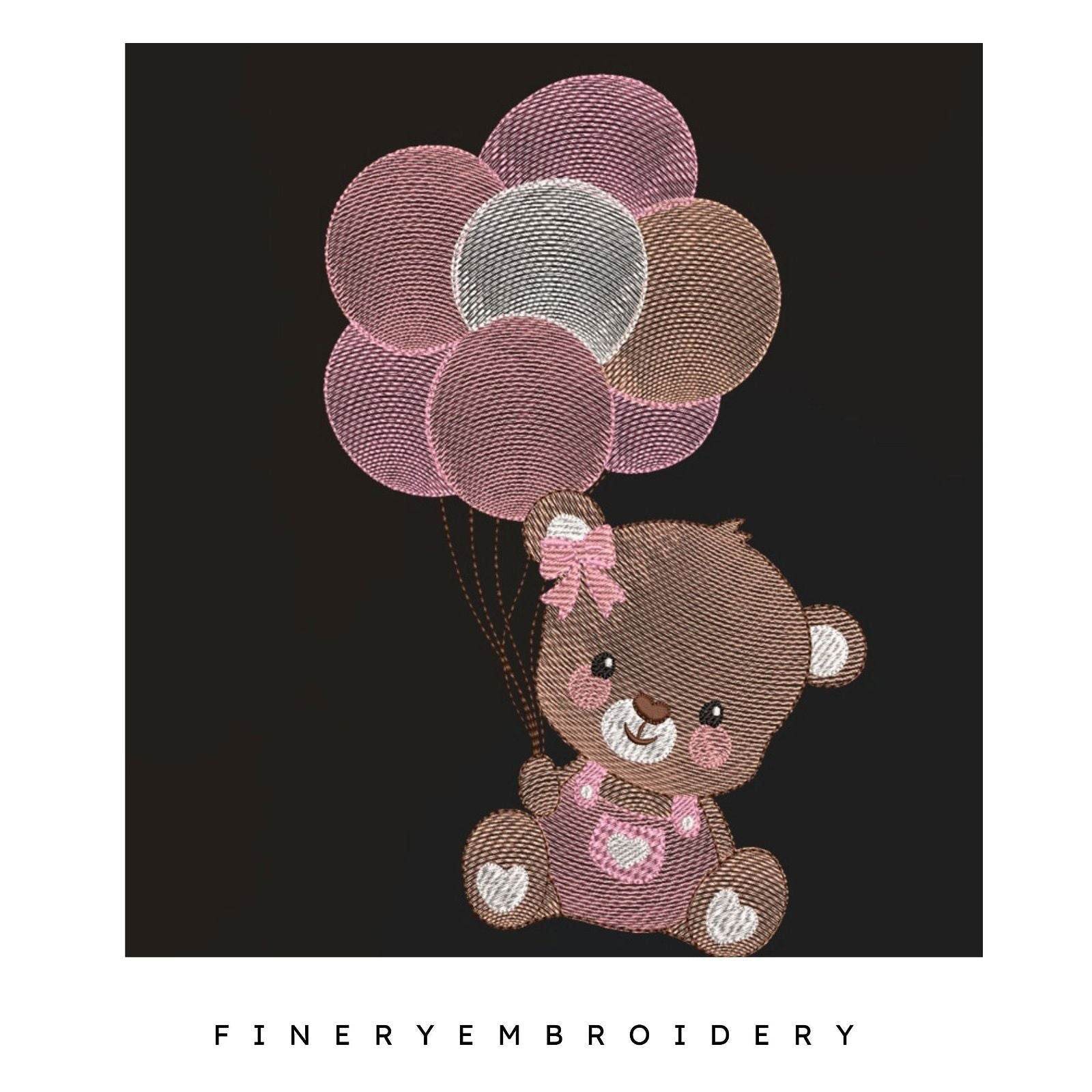 Teddy bear and balloons - Embroidery designs Pack - Image 4