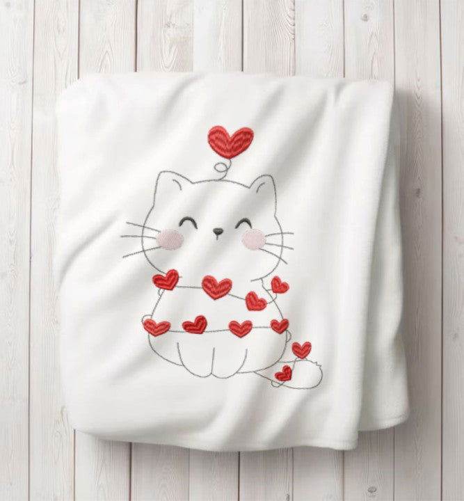 Valentine Cat Embroidery Design - Adorable Heart-Themed Multi-sizes - Image 2