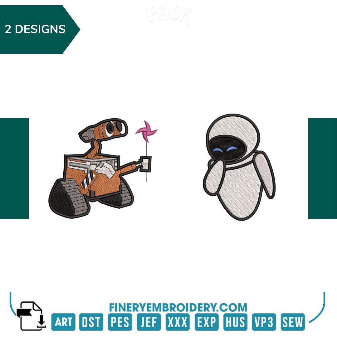 Wall-E and Eve Embroidery Design Pack