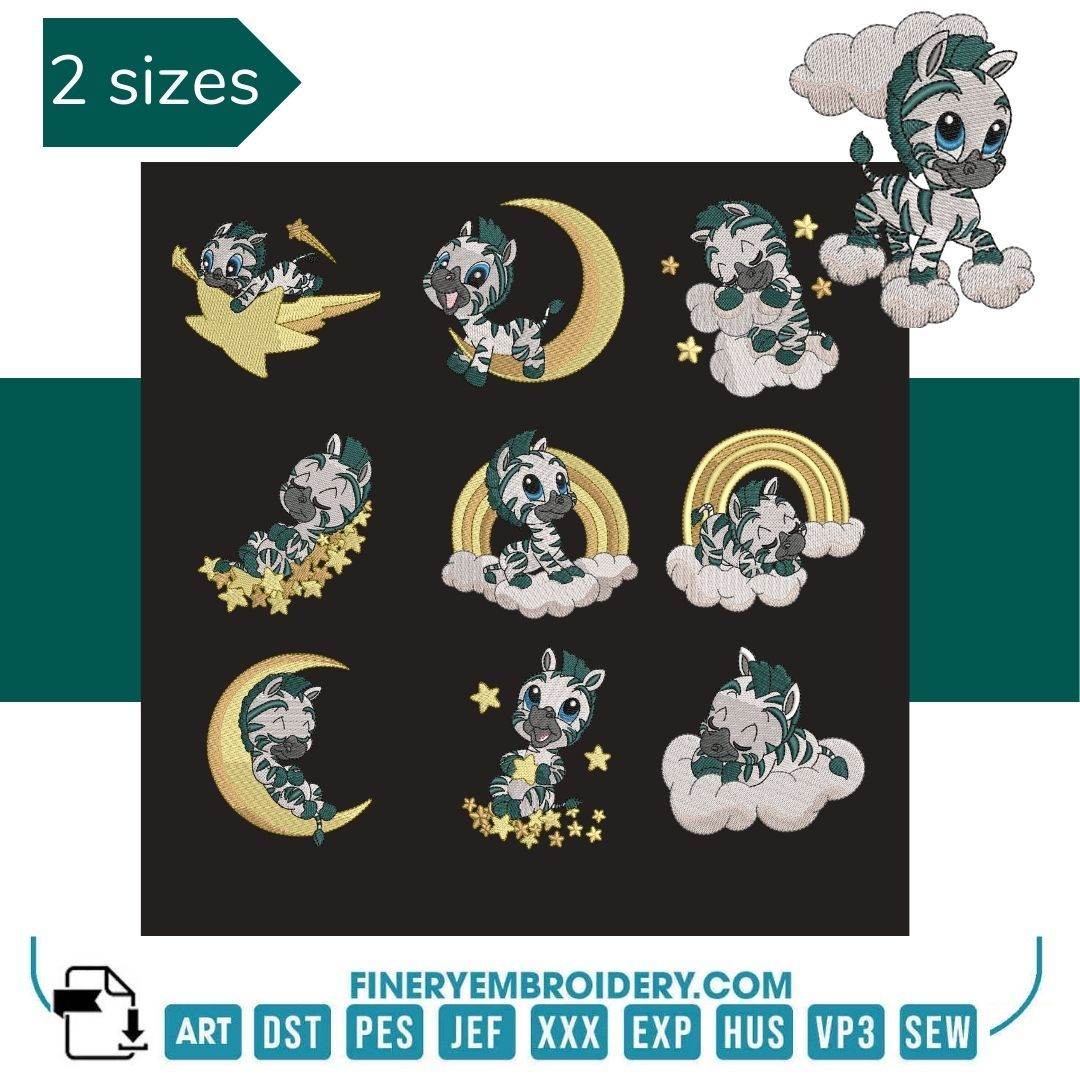 Whimsical Zebra Embroidery Pack: 10 Fun Scenes - Embroidery Designs